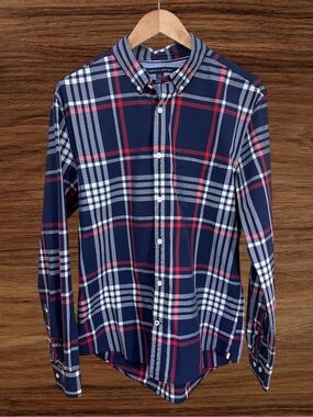 Tommy Hilfiger Long Sleeve Plaid Button-Down Shirt. Red, white, Blue. Large